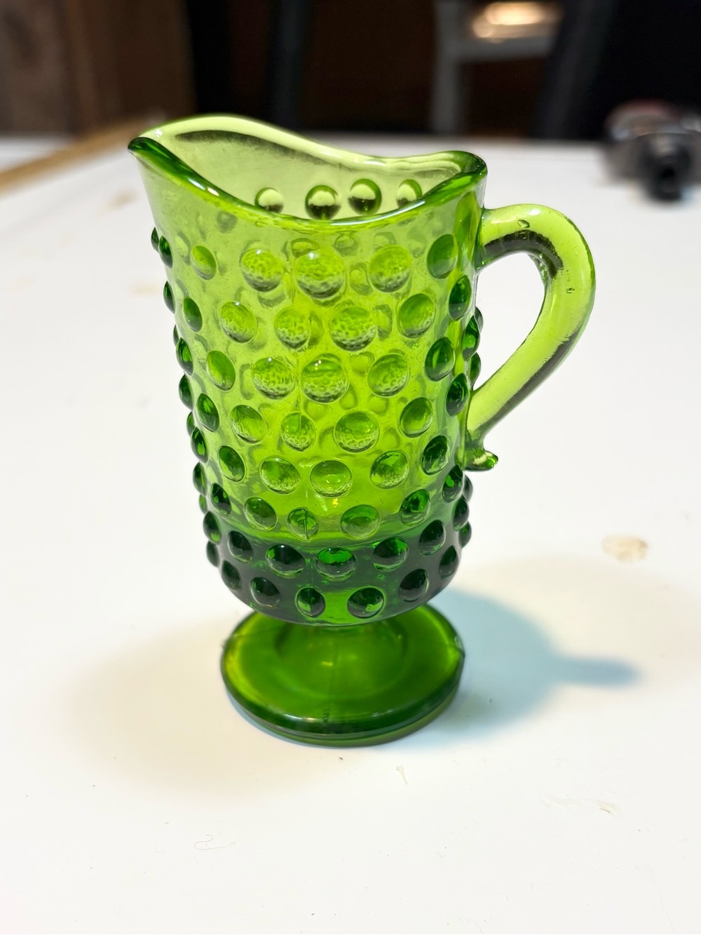Mini  green hobnail miniature pitcher 3.25” high